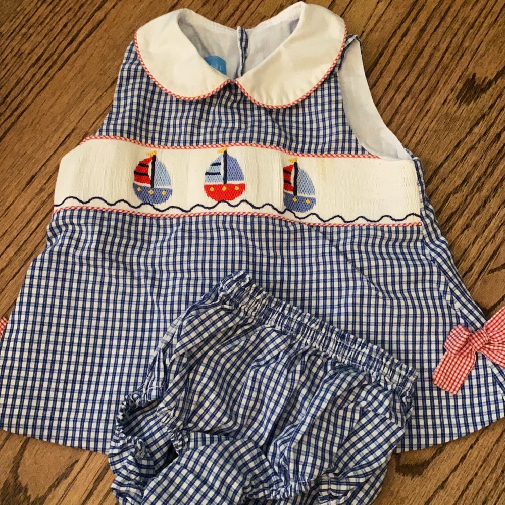 Anavini button back sailboat dress with bloomers